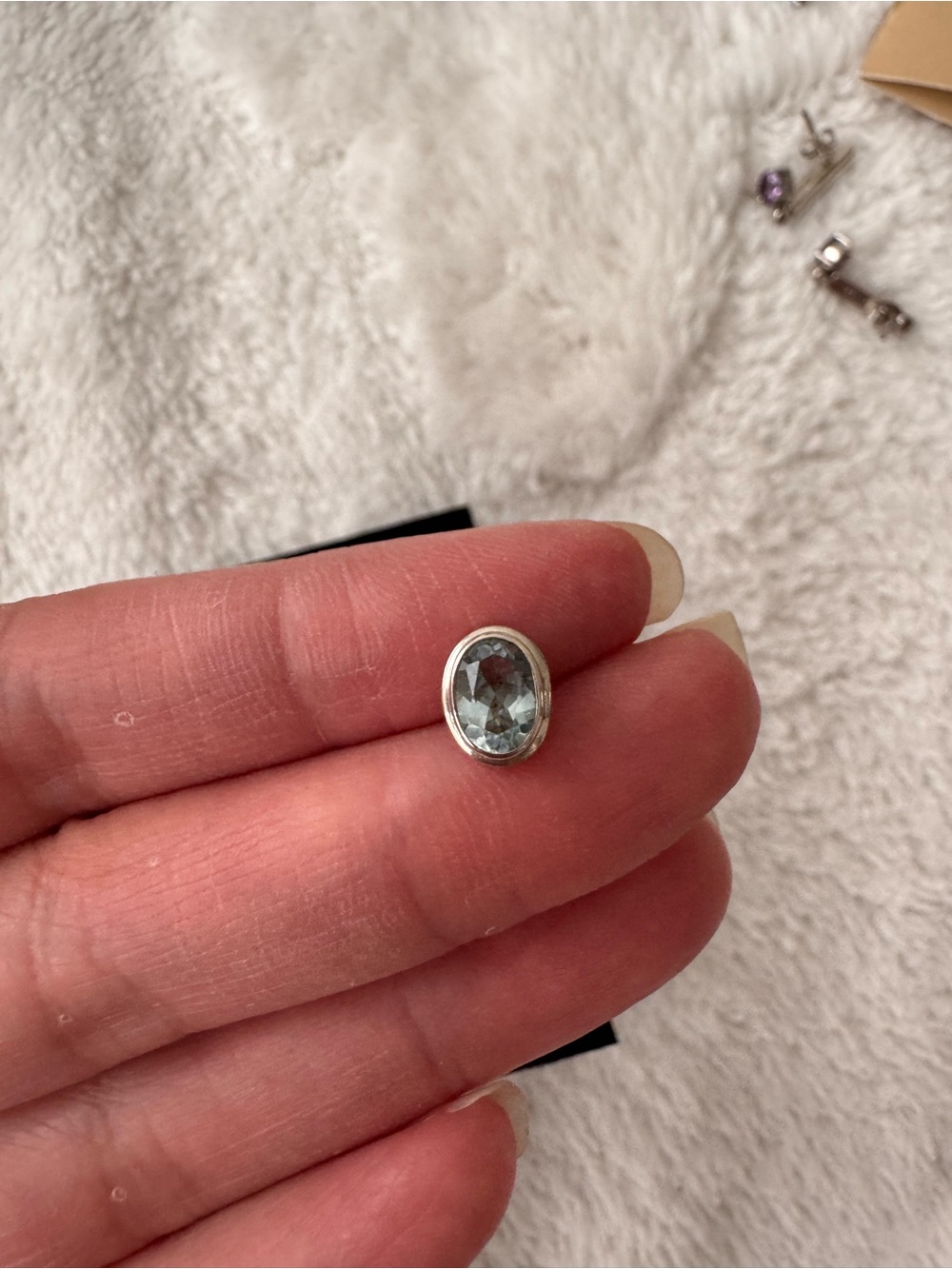 Classic Light Blue Gemstone Oval Stud Earrings - Picture 3 of 6